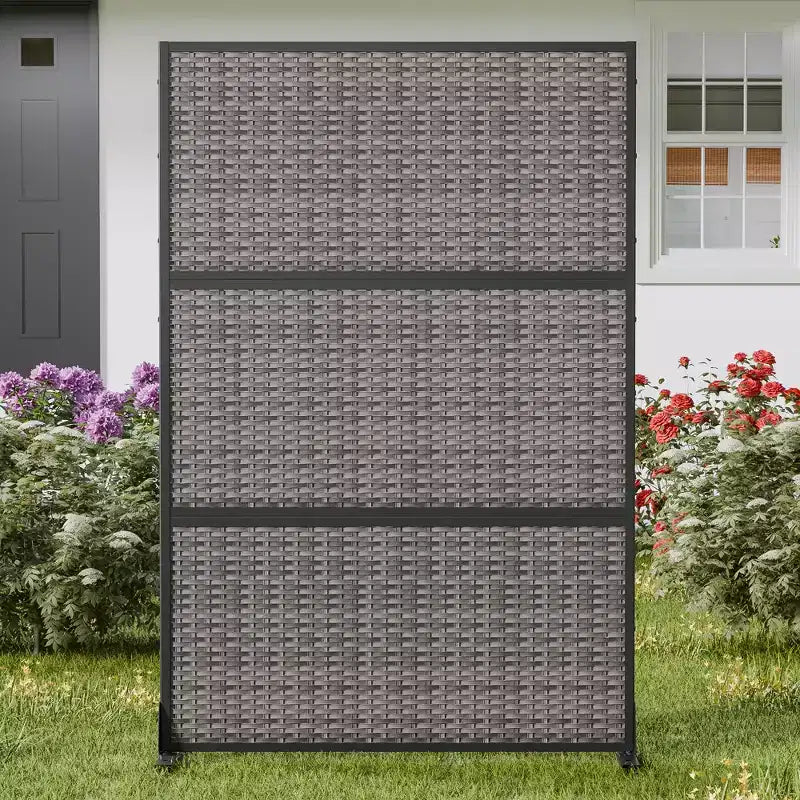 MAYEERTY Rattan Woven Cross Pattern Black Screen Outdoor and Indoor Divider with Free Standing Decorative Privacy Screen for Balcony