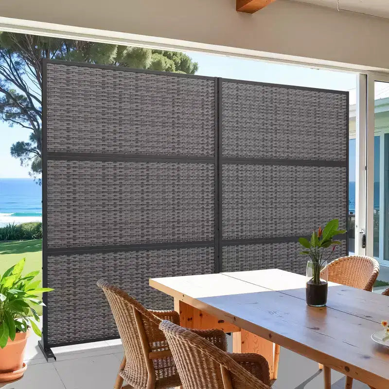 MAYEERTY Rattan Woven Cross Pattern Black Screen Outdoor and Indoor Divider with Free Standing Decorative Privacy Screen for Balcony