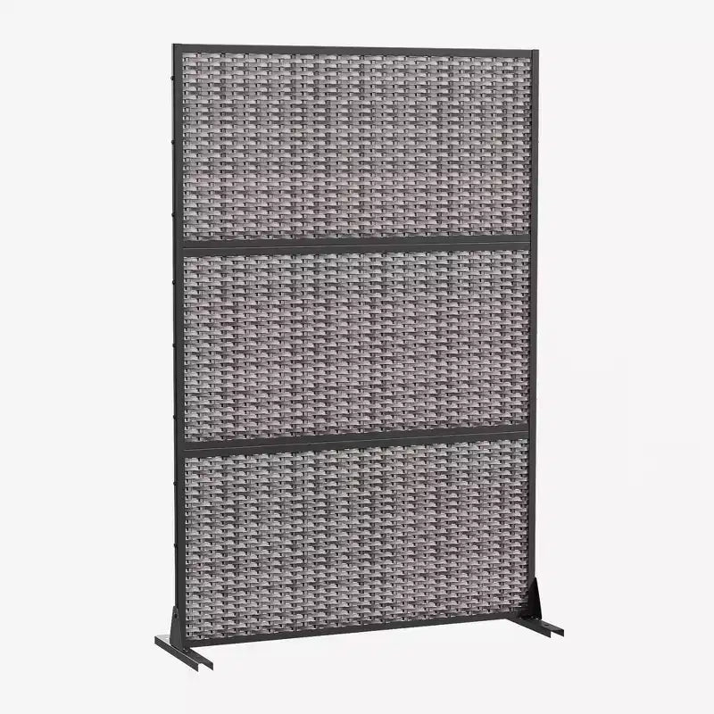 MAYEERTY Rattan Woven Cross Pattern Black Screen Outdoor and Indoor Divider with Free Standing Decorative Privacy Screen for Balcony