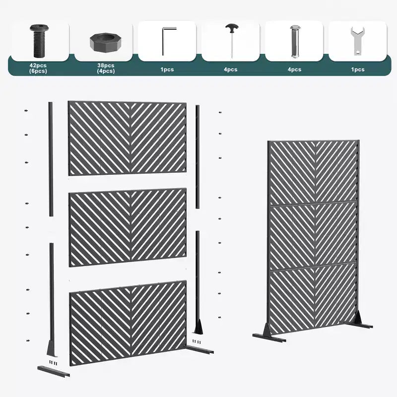 MAYEERTY Rattan Woven Cross Pattern Black Screen Outdoor and Indoor Divider with Free Standing Decorative Privacy Screen for Balcony