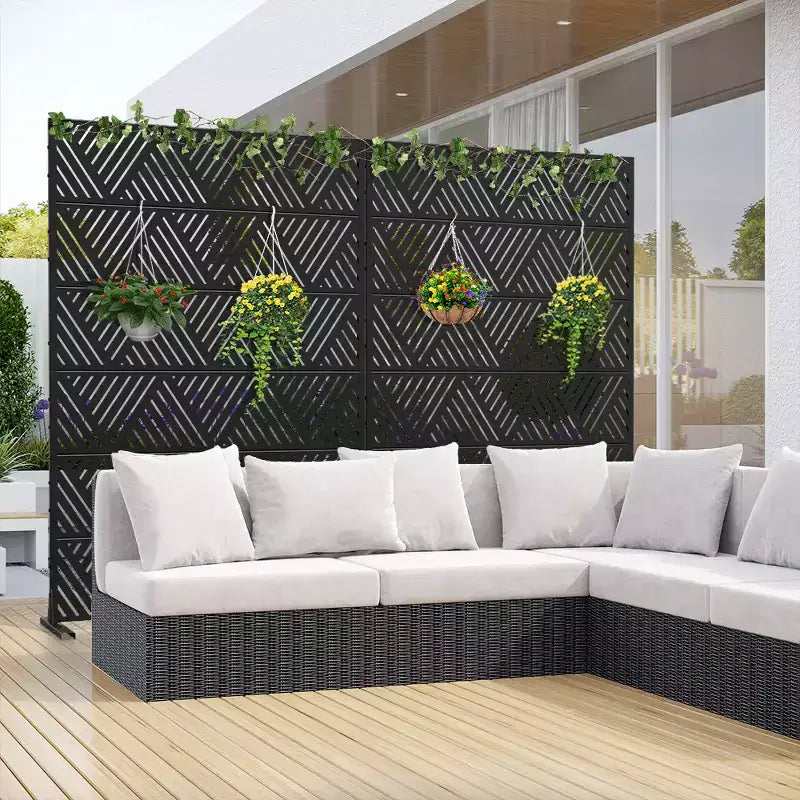 MAYEERTY Triangular Prismatic Light Black Galvanized Steel Screen Outdoor and Indoor Divider with Free Standing Decorative Privacy Screen