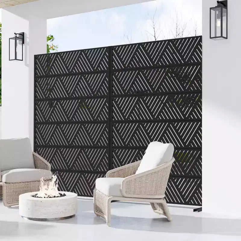 MAYEERTY Triangular Prismatic Light Black Galvanized Steel Screen Outdoor and Indoor Divider with Free Standing Decorative Privacy Screen