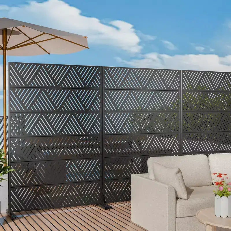 MAYEERTY Triangular Prismatic Light Black Galvanized Steel Screen Outdoor and Indoor Divider with Free Standing Decorative Privacy Screen