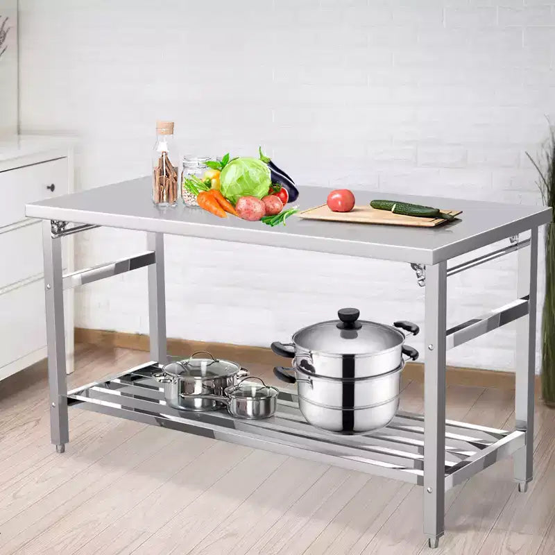 Heavy Duty Stainless Steel Foldable Work Table with Adjustable Undershelf, NSF Certified Prep Bench for Commercial Kitchen, Bakery, or Home Use