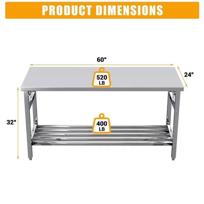 Heavy Duty Stainless Steel Foldable Work Table with Adjustable Undershelf, NSF Certified Prep Bench for Commercial Kitchen, Bakery, or Home Use