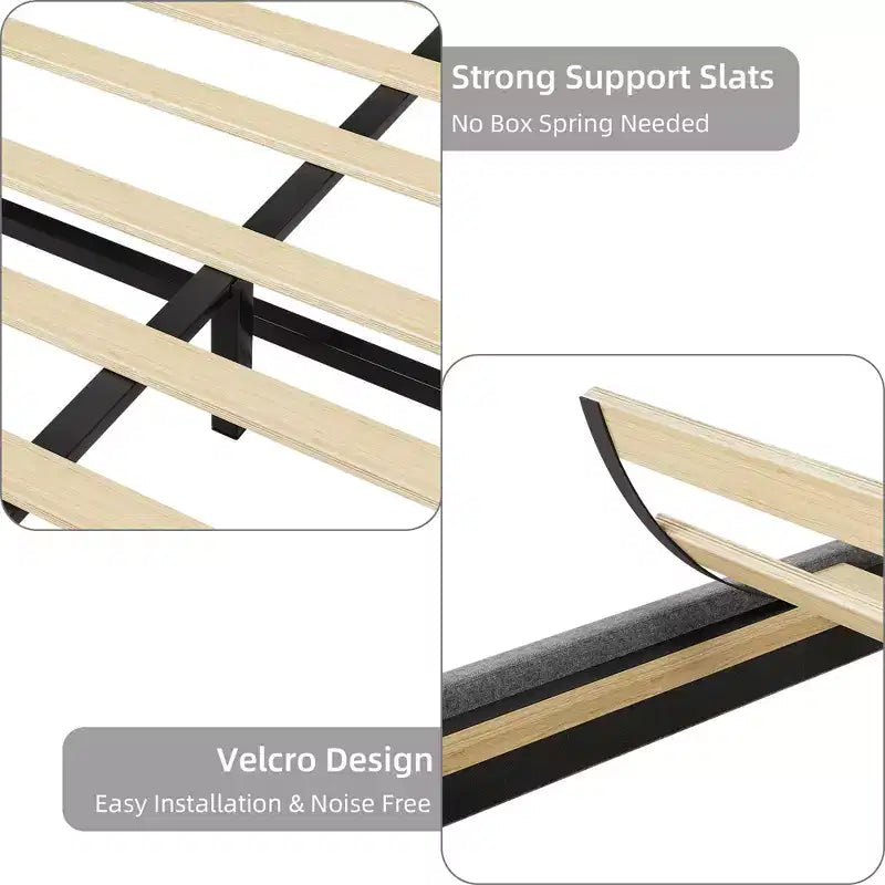 COZONY Full/Queen Upholstered Bed Frame with Adjustable Headboard & Charging Station, No Box Spring