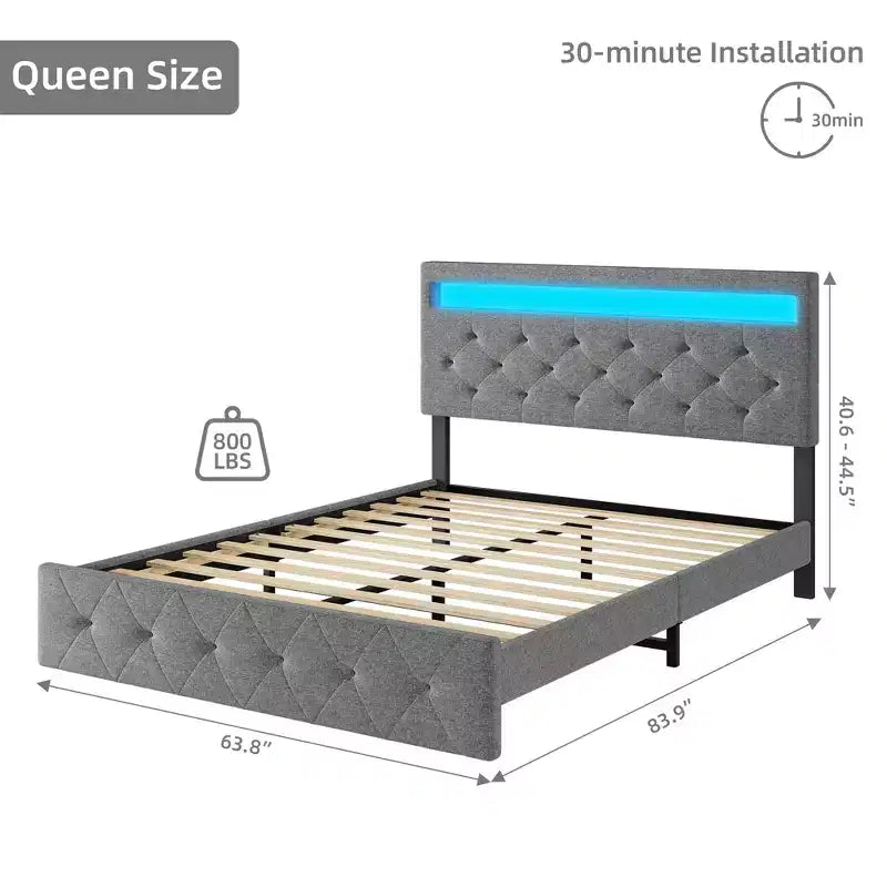 COZONY Full/Queen Upholstered Bed Frame with Adjustable Headboard & Charging Station, No Box Spring