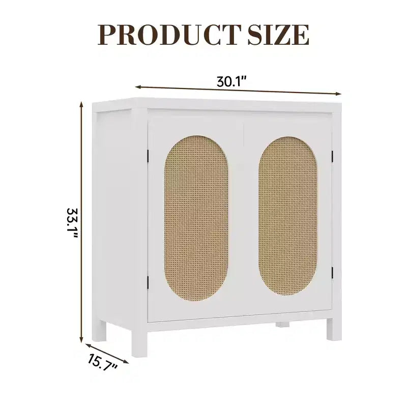 GustoWave Rattan Storage Cabinet with PVC Woven Doors, Wooden Sideboard Buffet with Adjustable Shelf, Wood Coffee Bar Cabinet