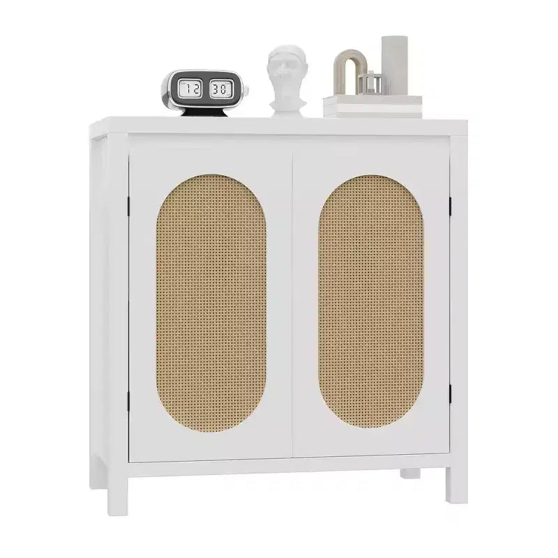 GustoWave Rattan Storage Cabinet with PVC Woven Doors, Wooden Sideboard Buffet with Adjustable Shelf, Wood Coffee Bar Cabinet