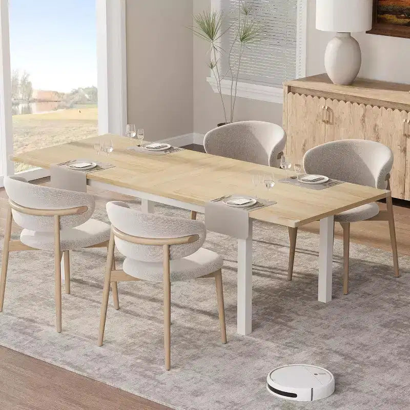 63 Large Extendable Dining Table Kitchen Table for 6-8, with Sturdy Metal Frame, Saving Space for Kitchen, Dining Room, Apartment