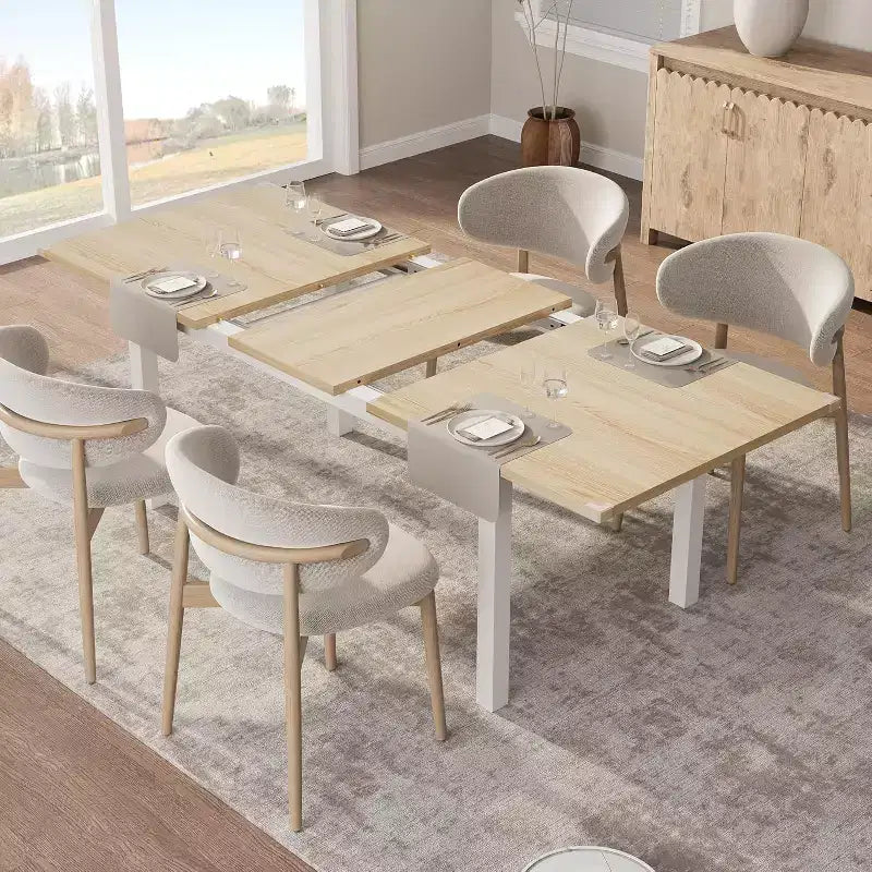 63 Large Extendable Dining Table Kitchen Table for 6-8, with Sturdy Metal Frame, Saving Space for Kitchen, Dining Room, Apartment