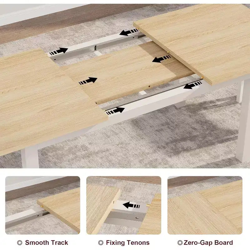 63 Large Extendable Dining Table Kitchen Table for 6-8, with Sturdy Metal Frame, Saving Space for Kitchen, Dining Room, Apartment