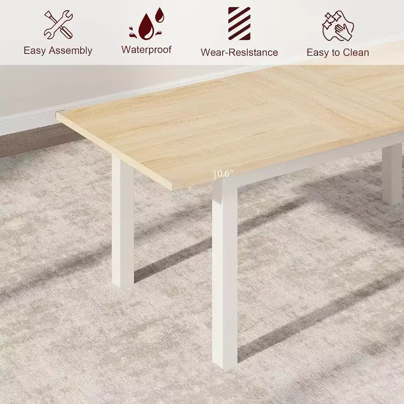 63 Large Extendable Dining Table Kitchen Table for 6-8, with Sturdy Metal Frame, Saving Space for Kitchen, Dining Room, Apartment