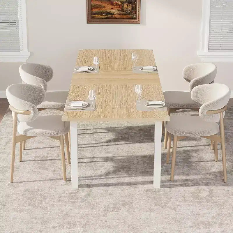 63 Large Extendable Dining Table Kitchen Table for 6-8, with Sturdy Metal Frame, Saving Space for Kitchen, Dining Room, Apartment