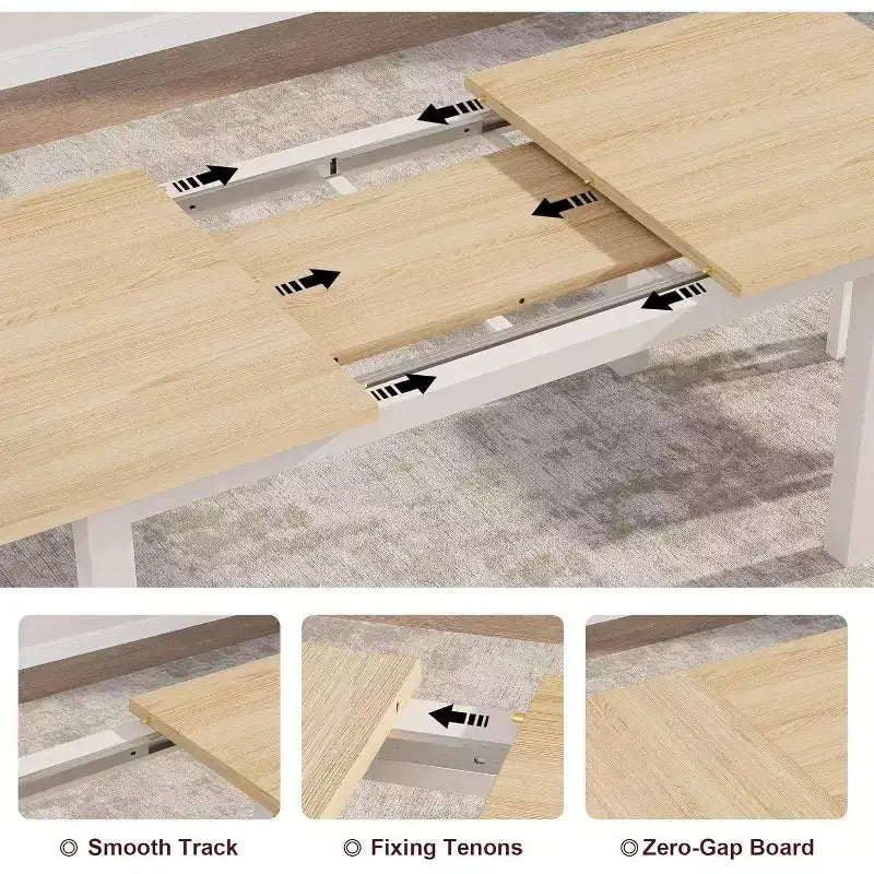 63 Large Extendable Dining Table Kitchen Table for 6-8, with Sturdy Metal Frame, Saving Space for Kitchen, Dining Room, Apartment