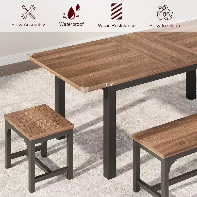 63 Large Extendable Dining Table Kitchen Table for 6-8, with Sturdy Metal Frame, Saving Space for Kitchen, Dining Room, Apartment