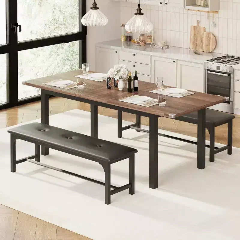 63 Large Extendable Dining Table Kitchen Table for 6-8, with Sturdy Metal Frame, Saving Space for Kitchen, Dining Room, Apartment