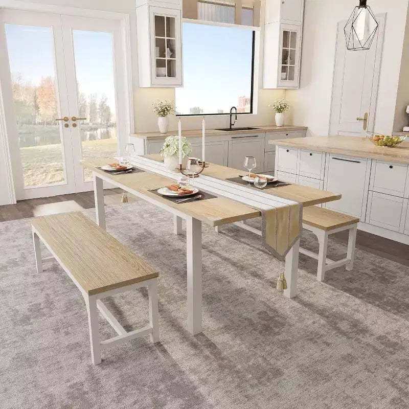 63 Large Extendable Dining Table Kitchen Table for 6-8, with Sturdy Metal Frame, Saving Space for Kitchen, Dining Room, Apartment