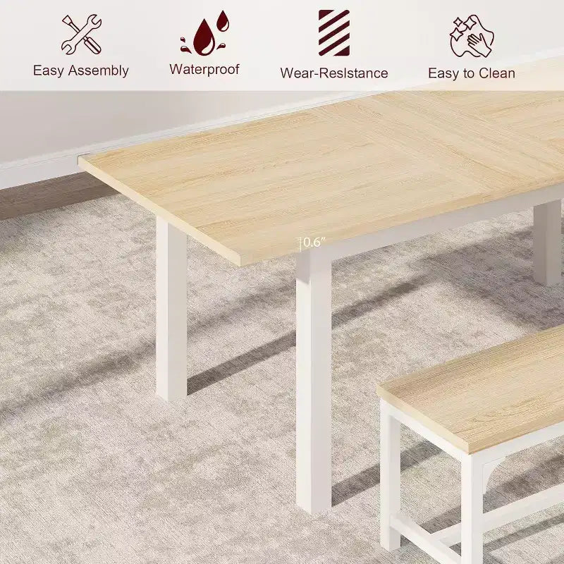 63 Large Extendable Dining Table Kitchen Table for 6-8, with Sturdy Metal Frame, Saving Space for Kitchen, Dining Room, Apartment