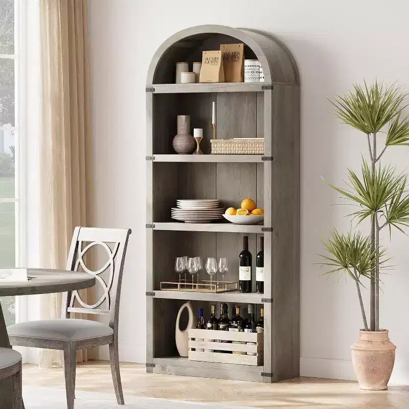 71 Tall 5-Tier Arched Bookcase with Large Storage Space, Mid-Century Modern Style Bookshelf for Living Room, Bedroom & Home Office