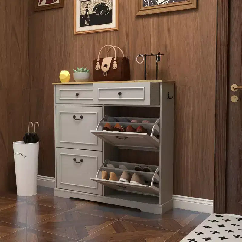 Okak Shoe Cabinet, Shoe Organizer with 3 Panel Flip Drawers and 1 Simple Drawers, Freestanding Shoe Rack for Entryway, Living Room, Hallway