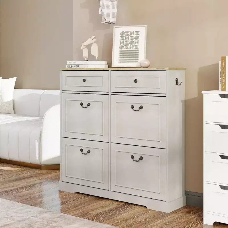Okak Shoe Cabinet, Shoe Organizer with 3 Panel Flip Drawers and 1 Simple Drawers, Freestanding Shoe Rack for Entryway, Living Room, Hallway