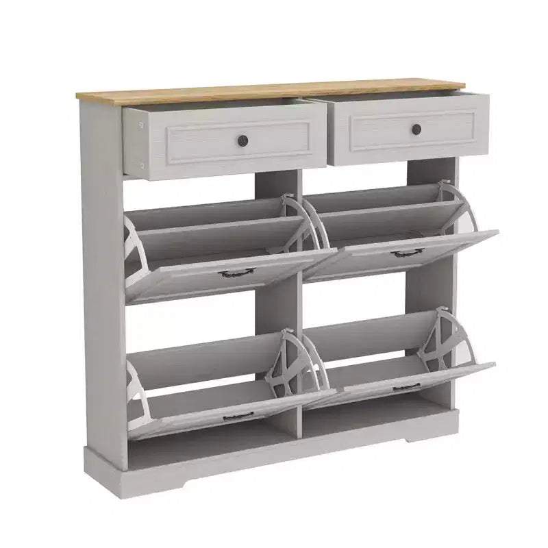 Okak Shoe Cabinet, Shoe Organizer with 3 Panel Flip Drawers and 1 Simple Drawers, Freestanding Shoe Rack for Entryway, Living Room, Hallway