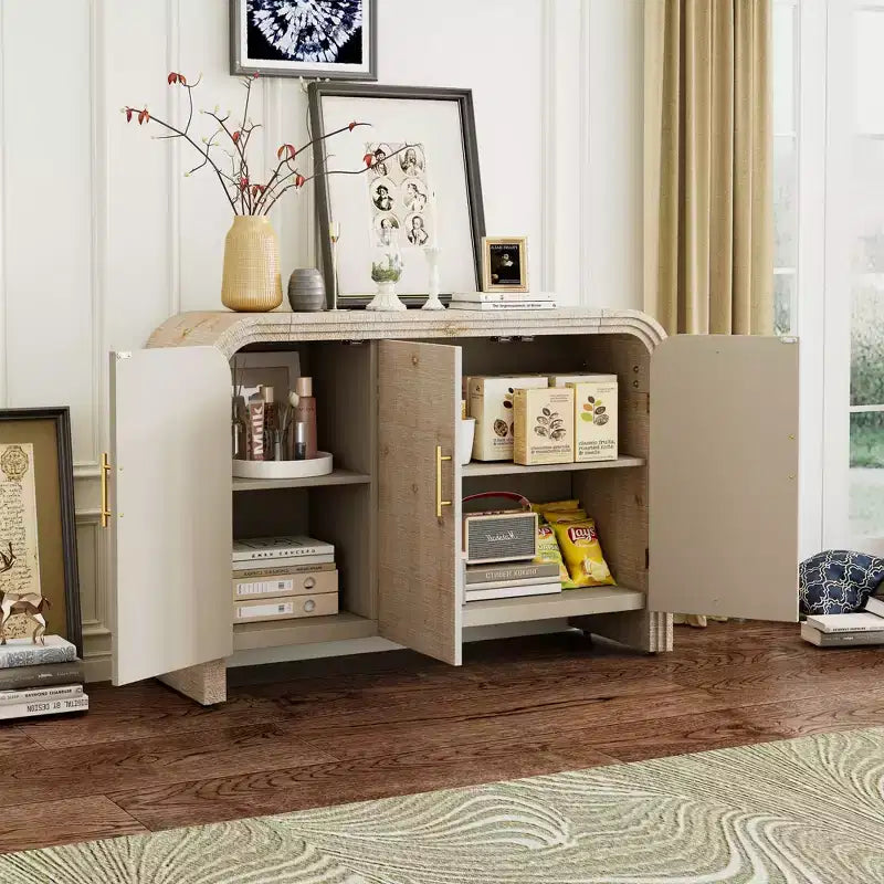 Okak Minimalist Sideboard Cabinet, Bufft Cabinet with 4 Doors and 4 Shelves, Storage Cabinet for Living Room, Dining Room, Kitchen