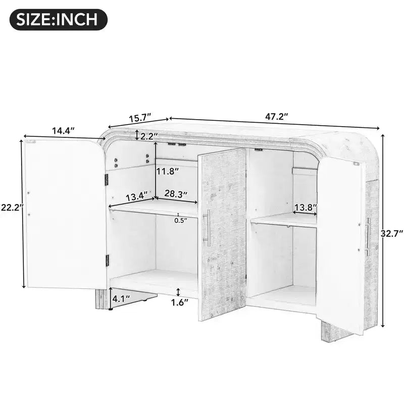 Okak Minimalist Sideboard Cabinet, Bufft Cabinet with 4 Doors and 4 Shelves, Storage Cabinet for Living Room, Dining Room, Kitchen