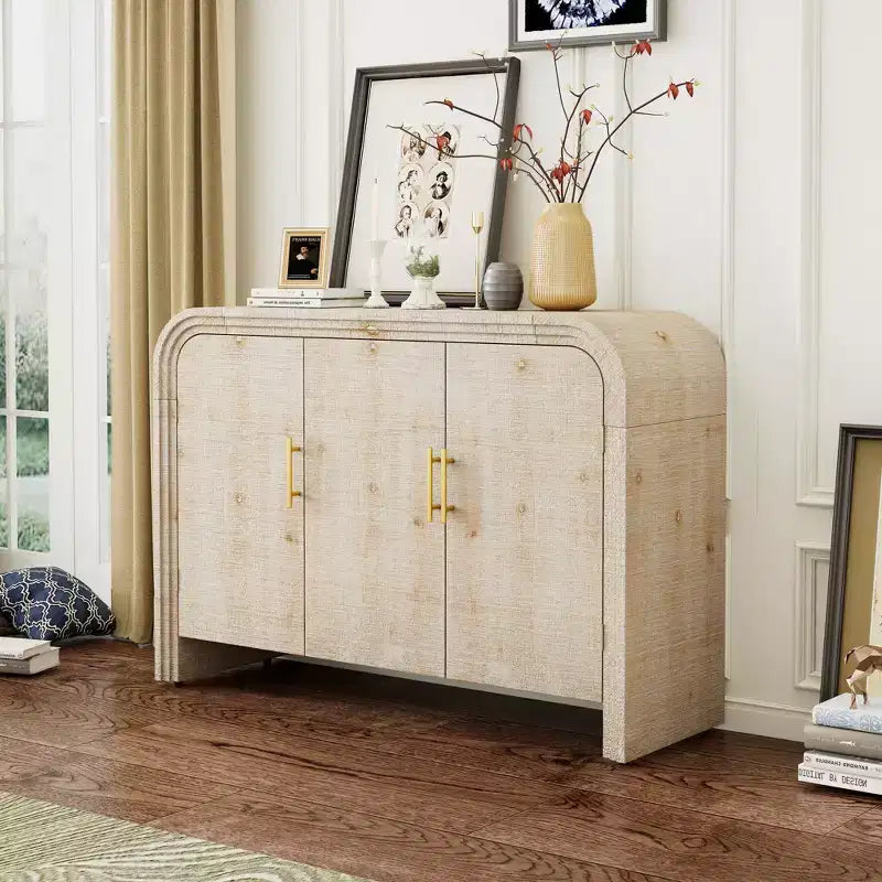 Okak Minimalist Sideboard Cabinet, Bufft Cabinet with 4 Doors and 4 Shelves, Storage Cabinet for Living Room, Dining Room, Kitchen