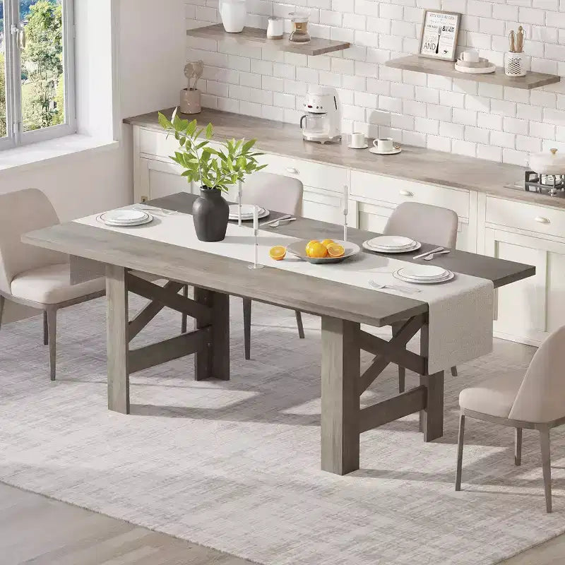 Wood Dining Table for 6-8 People, 70.87 Long Kitchen Table with Sturdy Legs, Farmhouse Rectangular Dinner Table for Dining Room, Living Room