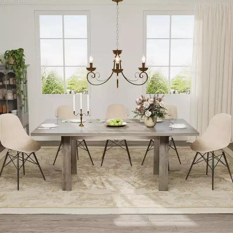 Wood Dining Table for 6-8 People, 70.87 Long Kitchen Table with Sturdy Legs, Farmhouse Rectangular Dinner Table for Dining Room, Living Room
