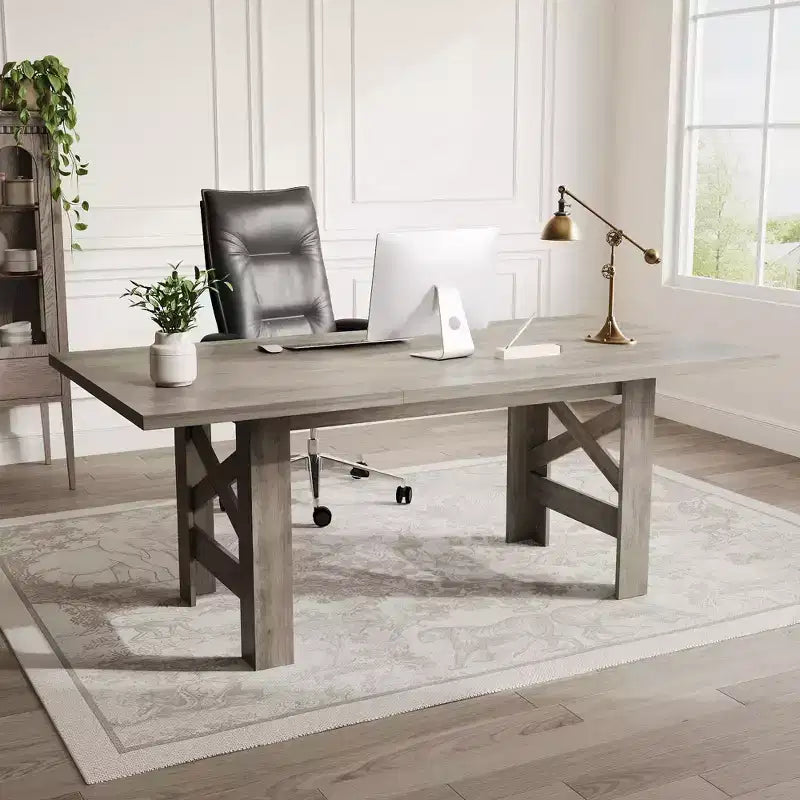 Wood Dining Table for 6-8 People, 70.87 Long Kitchen Table with Sturdy Legs, Farmhouse Rectangular Dinner Table for Dining Room, Living Room