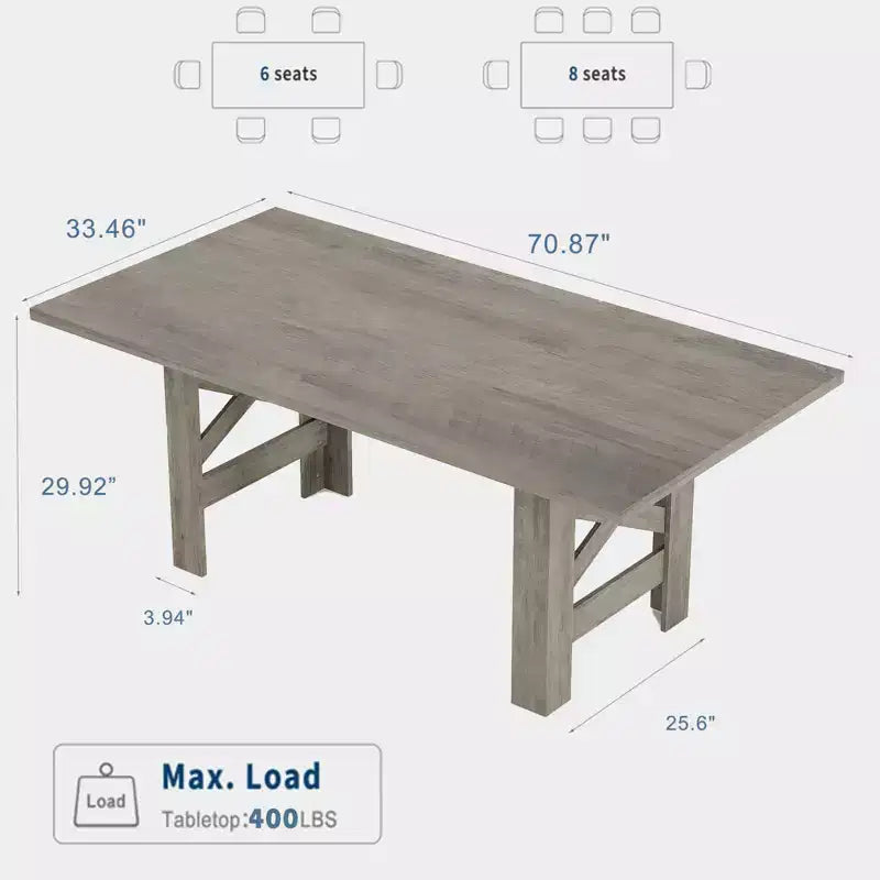 Wood Dining Table for 6-8 People, 70.87 Long Kitchen Table with Sturdy Legs, Farmhouse Rectangular Dinner Table for Dining Room, Living Room