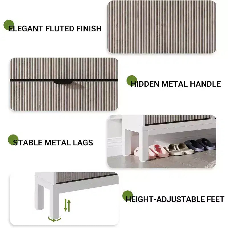 COZONY Fluted Shoe Cabinet with Flip Drawers, Modern Narrow Storage Organizer for Entryway, Freestanding Farmhouse Shoe Rack for Front Door