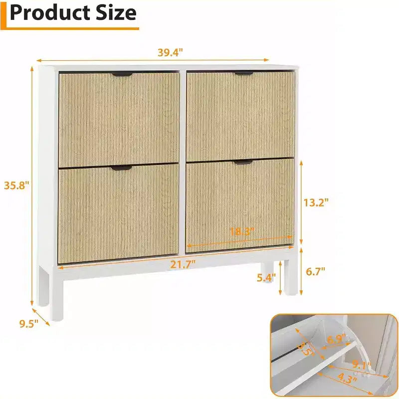 COZONY Fluted Shoe Cabinet with Flip Drawers, Modern Narrow Storage Organizer for Entryway, Freestanding Farmhouse Shoe Rack for Front Door