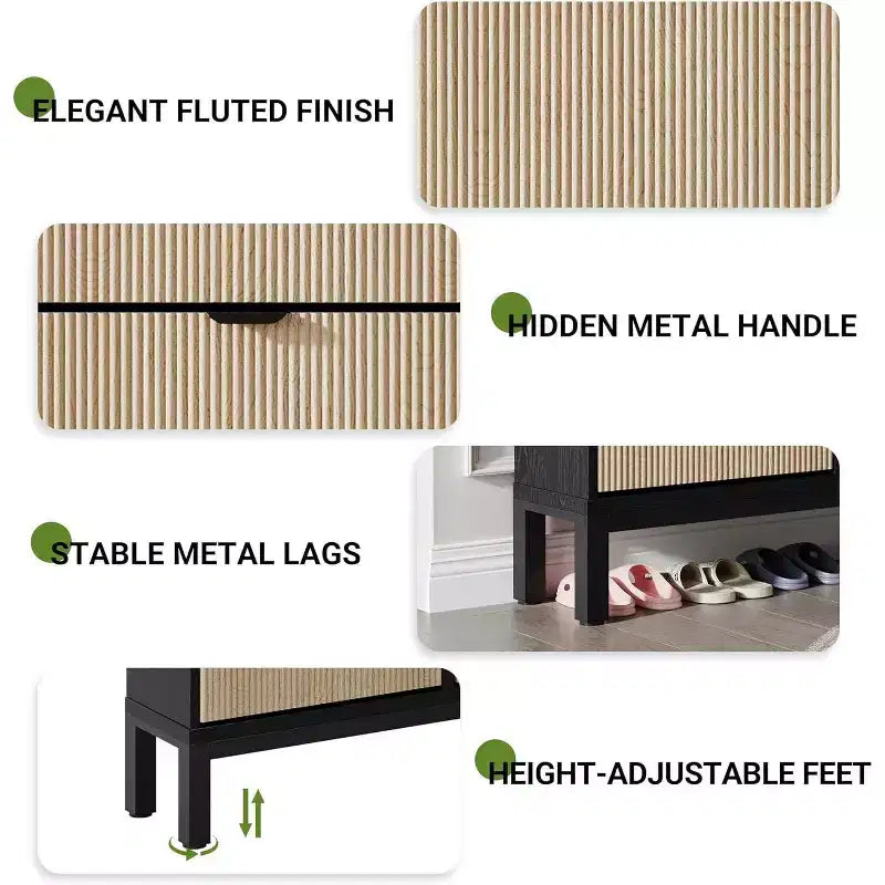 COZONY Fluted Shoe Cabinet with Flip Drawers, Modern Narrow Storage Organizer for Entryway, Freestanding Farmhouse Shoe Rack for Front Door