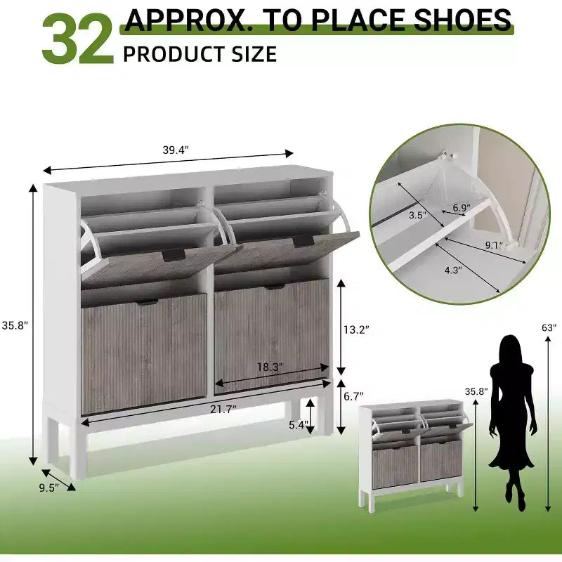 COZONY Fluted Shoe Cabinet with Flip Drawers, Modern Narrow Storage Organizer for Entryway, Freestanding Farmhouse Shoe Rack for Front Door
