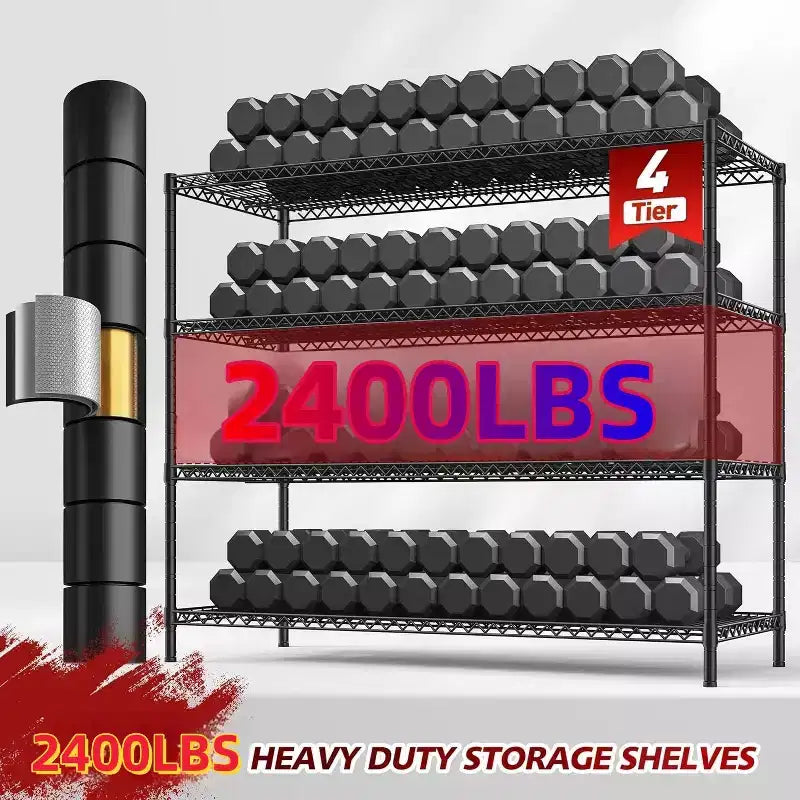 HOMDOX 2400LBS 4-Tier Heavy Duty Metal Storage Rack, 60W x 18D x 72H Adjustable Wire Metal Shelves for Storage, Free Standing Storage Shelf Units