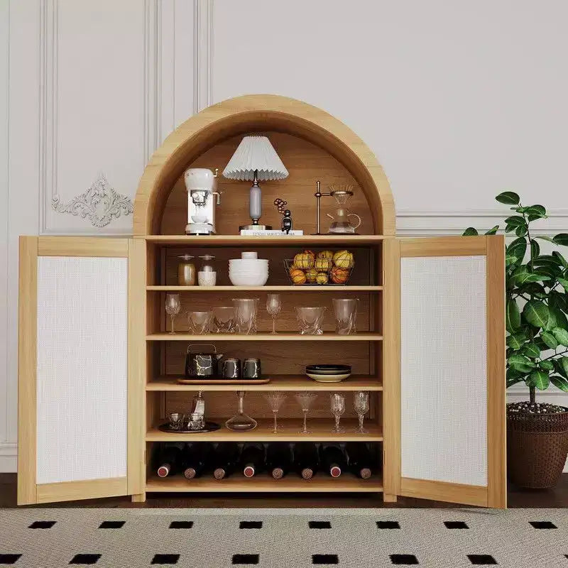 Coolmee 5 Tier Arched Shoe Storage Cabinet with Rattan Doors, Freestanding Shoe Rack with Adjustable Shelves for Entryway, Hallway, Living Room