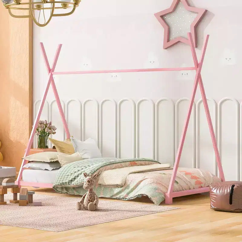 Bellemave Floor Bed Twin Size for Kids, Metal Montessori Floor Bed for Kids Tent Bed with Slats, Pink