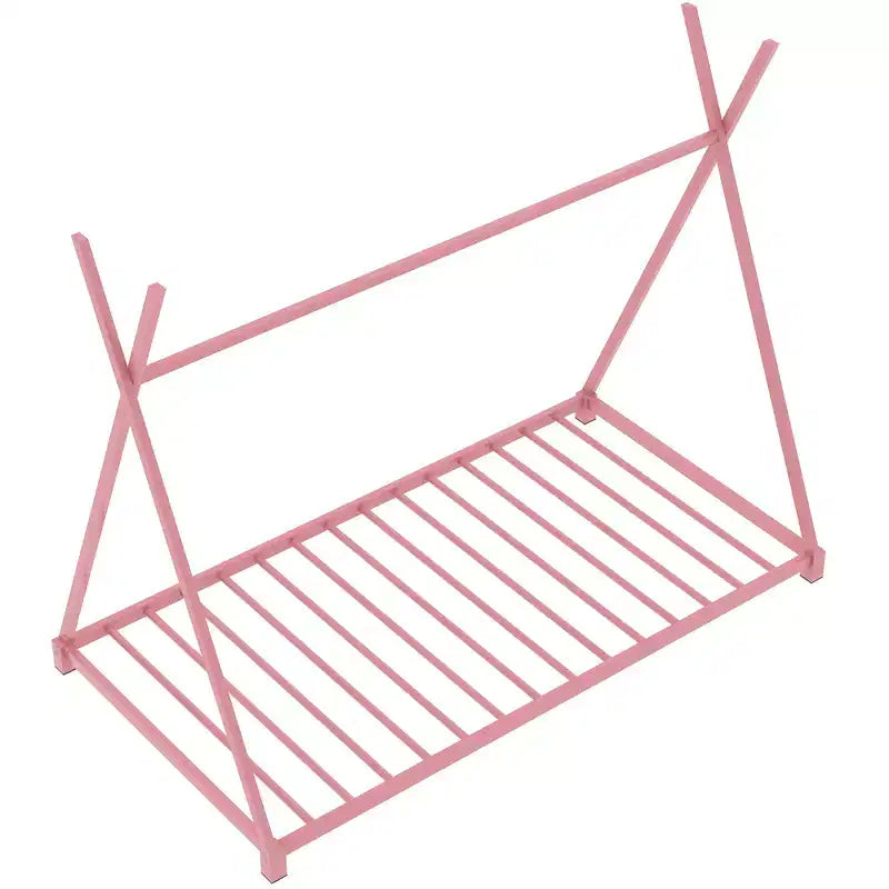 Bellemave Floor Bed Twin Size for Kids, Metal Montessori Floor Bed for Kids Tent Bed with Slats, Pink