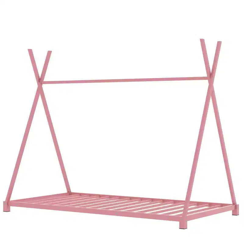 Bellemave Floor Bed Twin Size for Kids, Metal Montessori Floor Bed for Kids Tent Bed with Slats, Pink