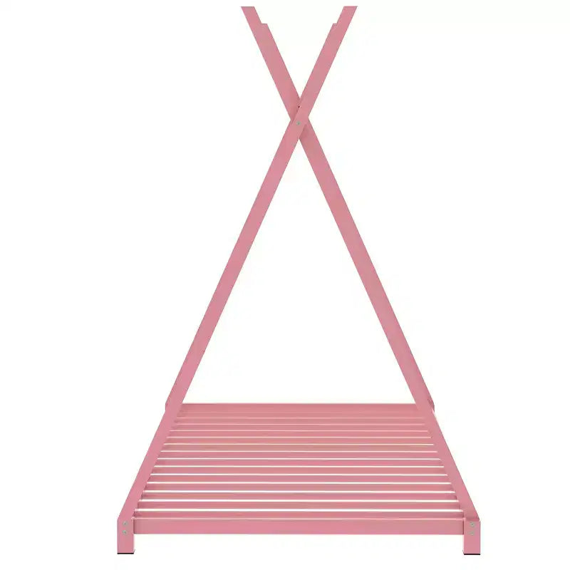 Bellemave Floor Bed Twin Size for Kids, Metal Montessori Floor Bed for Kids Tent Bed with Slats, Pink