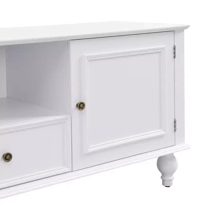 JVNOXK 70.9-inch Modern TV Stand, suitable for TVs under 80 inches. This entertainment center features open shelving and two drawers, forliving room