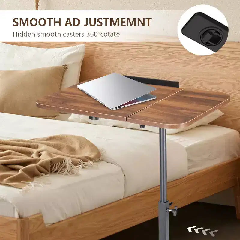 Overbed Table with Wheels  Split Top Tilting Laptop Desk Cart with Tray for Hospital & Home Use, Height Adjustable Design