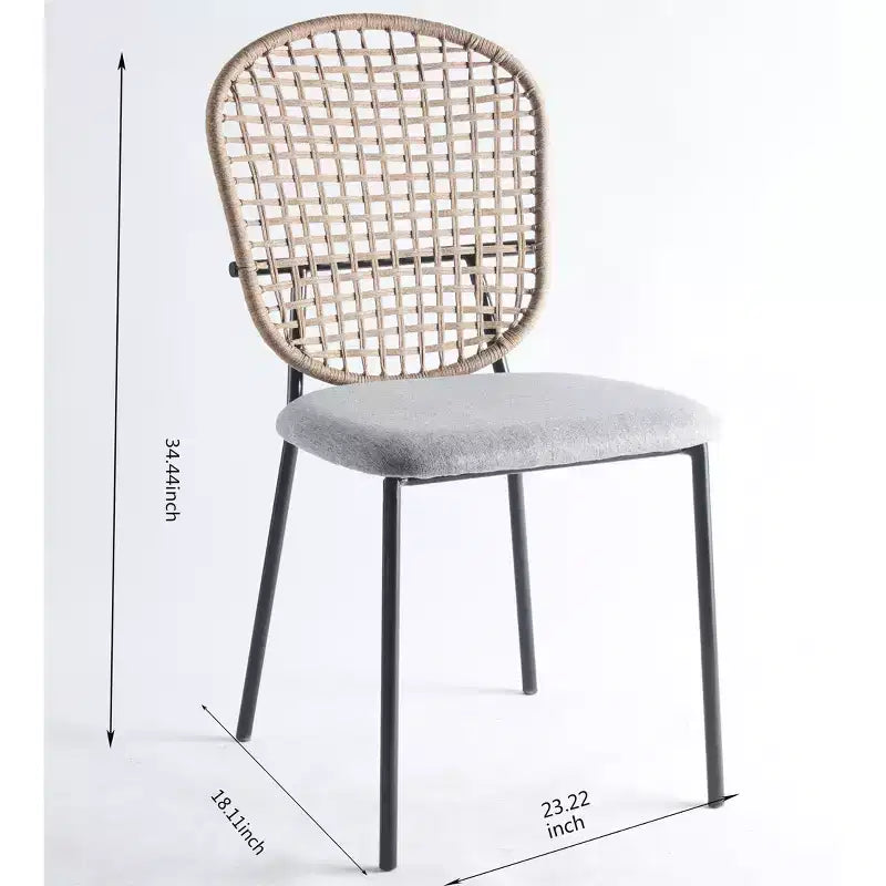 Set of 4 Dining Chairs with Black and Gray Sennit Design, Suitable for Dining or Coffee Use