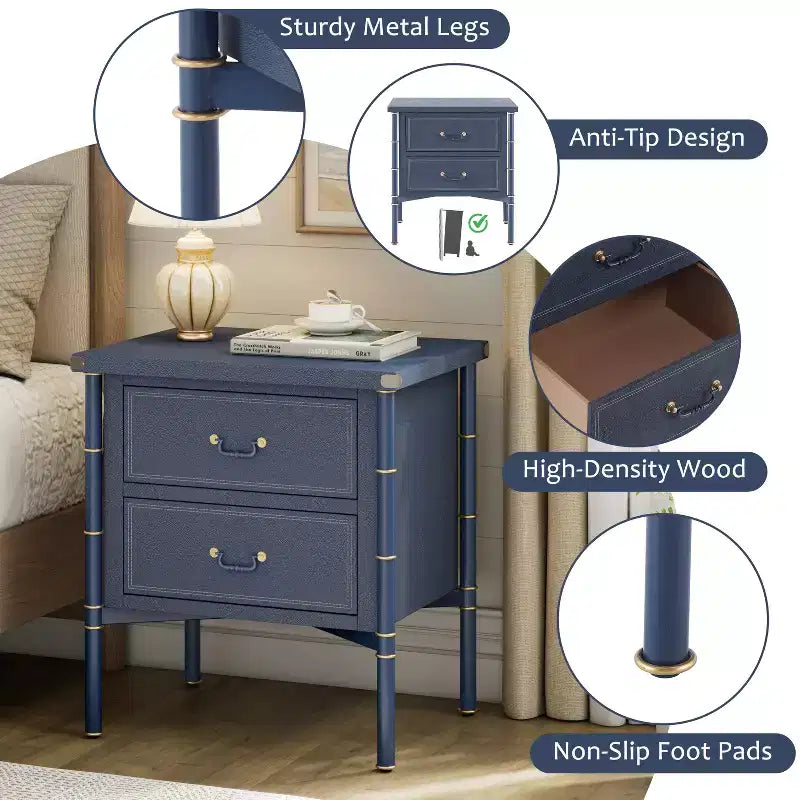 Christopher Knight Home Violette Vintage Faux Leather Upholstered 2-Drawer Nightstand
