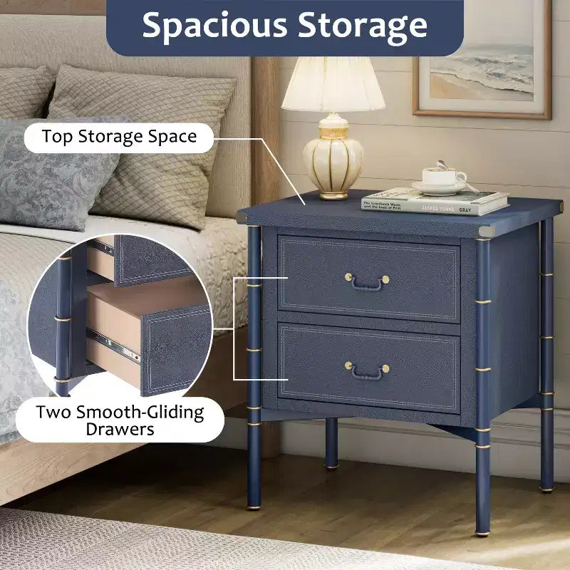 Christopher Knight Home Violette Vintage Faux Leather Upholstered 2-Drawer Nightstand