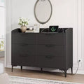 Modern 6-Drawer Wooden Dresser, Wide Closet Storage Chest - Freestanding Tall Vertical Organizer with Adjustable Feet